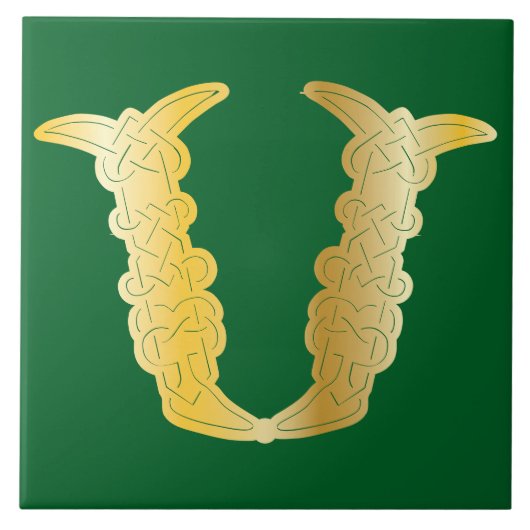 16e eeuw Celtic Knot Decorative Capital V Tegeltje (Voorkant)