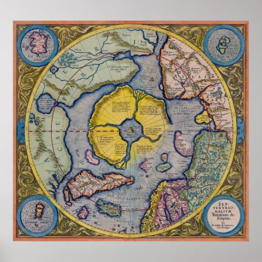16e eeuw Mercator North Pole Map - Poster (Voorkant)