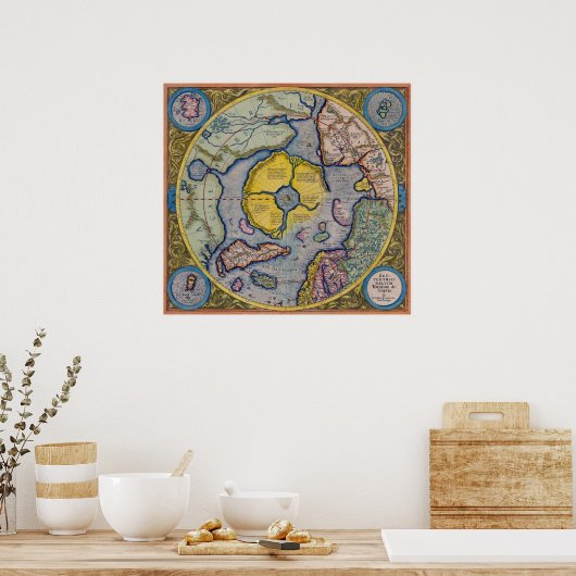 16e eeuw Mercator North Pole Map - Poster (Keuken)