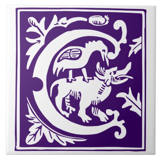 16e eeuw Mythische creaties Decoratief Kapitaal C Tegeltje (Voorkant)