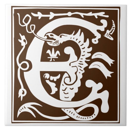 16e eeuw Mythische creaties Decoratief Kapitaal E Tegeltje (Voorkant)