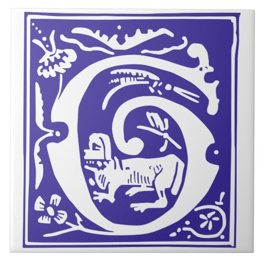 16e eeuw Mythische creaties Decoratief Kapitaal G Tegeltje (Voorkant)