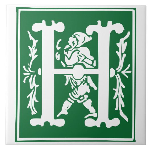 16e eeuw Mythische creaties Decoratief Kapitaal H Tegeltje (Voorkant)