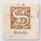 16e eeuw Mythische creaties Decoratief Kapitaal S Stenen Onderzetter (Voorkant)