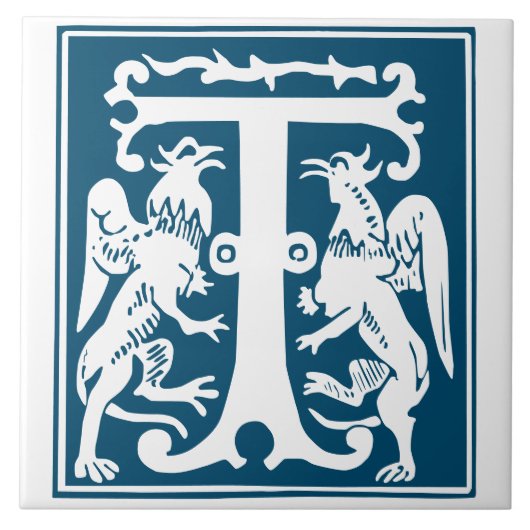 16e eeuw Mythische creaties Decoratief Kapitaal T Tegeltje (Voorkant)