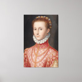 16e-eeuwse dame in roze canvas afdruk