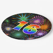 16e evenement - leuk, kleurrijk, vet, regenboog 16 papieren bordje (Gekanteld)