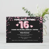 16e folie glitter roze zilverkleurig hartpleister kaart (Staand voorkant)