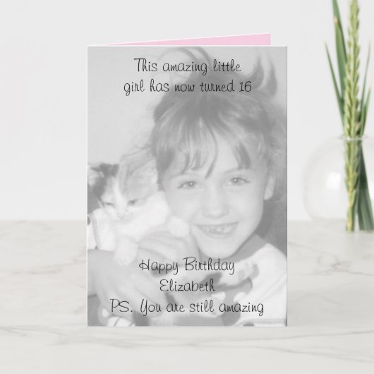 16e geweldige naam roze verjaardagsfoto kaart (Voorkant)