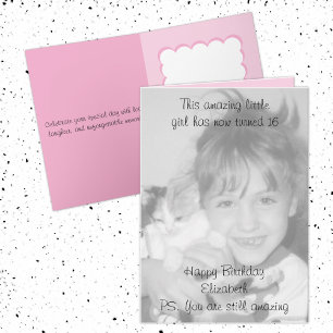 16e geweldige naam roze verjaardagsfoto kaart