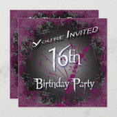 16e Grunge Birthday Party Invitations Kaart (Voorkant / Achterkant)