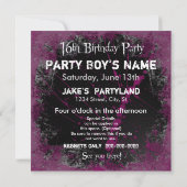 16e Grunge Birthday Party Invitations Kaart (Achterkant)