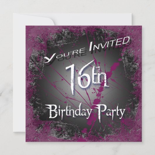 16e Grunge Birthday Party Invitations Kaart (Voorkant)