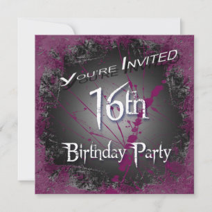 16e Grunge Birthday Party Invitations Kaart