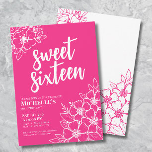 16e Hot Pink Sweet Sixteen Verjaardagsfeestje Kaart