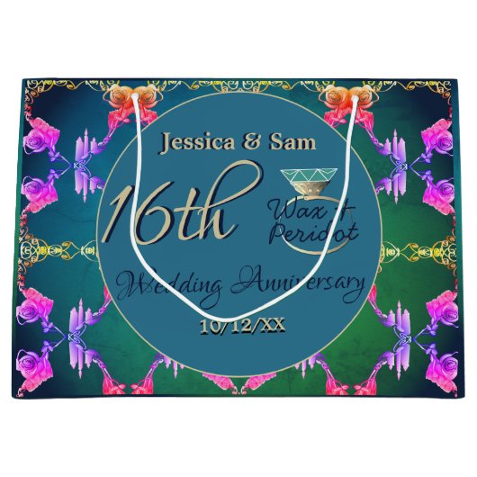 16e Huwelijkswas, Statice Bloem Gift Bag Groot Cadeauzakje (Voorkant)