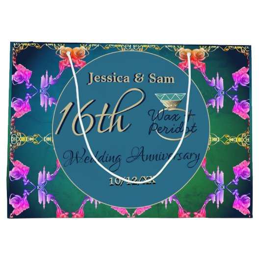 16e Huwelijkswas, Statice Bloem Gift Bag Groot Cadeauzakje (Achterkant)