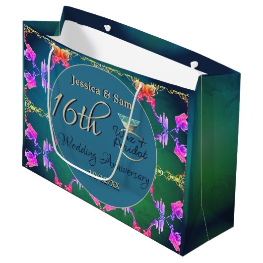 16e Huwelijkswas, Statice Bloem Gift Bag Groot Cadeauzakje (Voorkant Gekanteld)