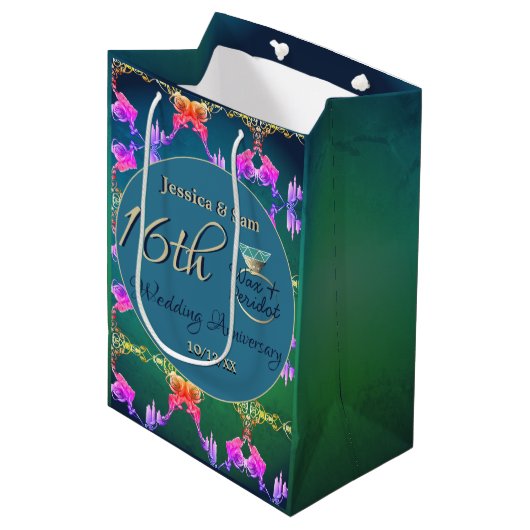 16e Huwelijkswas, Statice Bloem Gift Bag Medium Cadeauzakje (Voorkant Gekanteld)