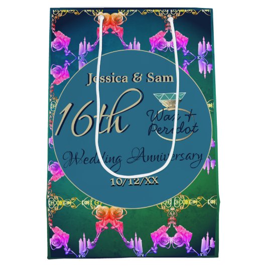 16e Huwelijkswas, Statice Bloem Gift Bag Medium Cadeauzakje (Achterkant)