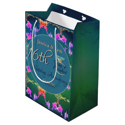 16e Huwelijkswas, Statice Bloem Gift Bag Medium Cadeauzakje (Achterkant Gekanteld)