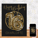 16e jaardag luipaard afdrukken Gold Foil ballonnen Kaart<br><div class="desc">Persoonlijke 16e verjaardagskaart met folie ballonnen met dierlijke afdruk in zwart-wit en goud. De trendy leopard printballonnen zijn voorzien van een zwart en goudconfetti en Happy Birthday wordt met de hand in goud gekarteld. De sjabloon is klaar voor u om de voorzijde van de kaart te personaliseren en een bericht...</div>