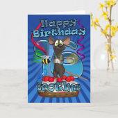 16e jaarkaart voor Broeder - Funky Mouse op een Kaart (Gele Bloem)