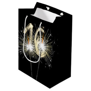 16e jaarsparklers op zwart medium cadeauzakje