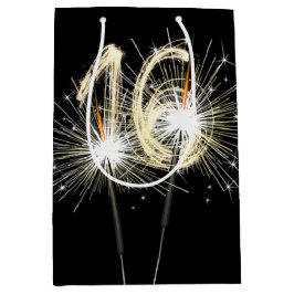 16e jaarsparklers op zwart medium cadeauzakje