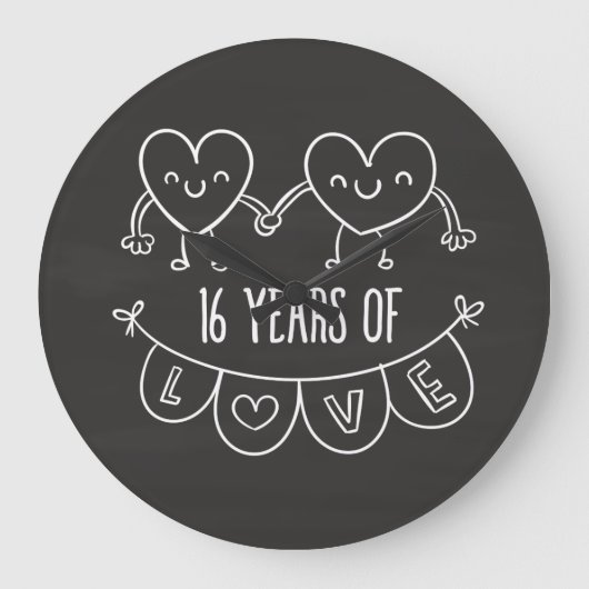 16e Jubileum Gift Chalk Hearts Grote Klok (Voorkant)