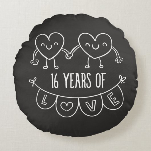 16e Jubileum Gift Chalk Hearts Rond Kussen (Voorkant)
