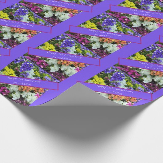 16e Jubileum kleurrijke Statice Cadeaupapier (Hoek)