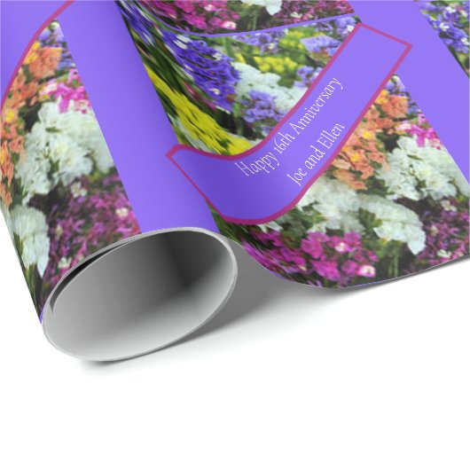 16e Jubileum kleurrijke Statice Cadeaupapier (Rol Hoek)