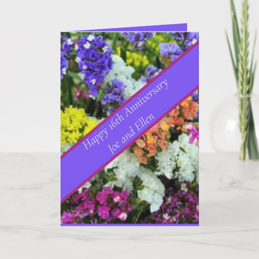 16e Jubileum kleurrijke Statice Kaart (Voorkant)