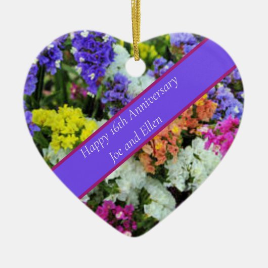 16e Jubileum kleurrijke Statice Keramisch Ornament (Voorkant)