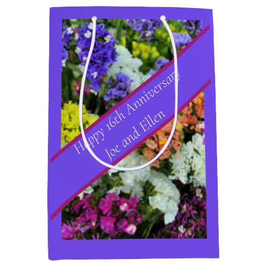 16e Jubileum kleurrijke Statice Medium Cadeauzakje (Voorkant)