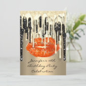 16e lips Kiss Black Coral Glitter-schijven Kaart (Staand voorkant)