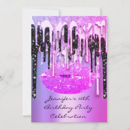16e lips Kiss Black Pinky Glitter Drips Kaart
