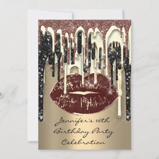 16e lips Kiss bruine koffie Glitter-schijven Kaart (Voorkant)