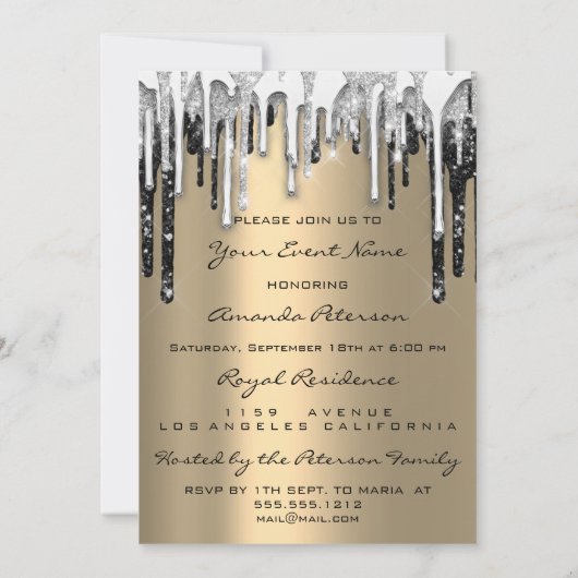 16e lips Kus Gold Silver Glitter-schijven Kaart (Achterkant)