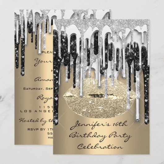 16e lips Kus Gold Silver Glitter-schijven Kaart (Voorkant / Achterkant)