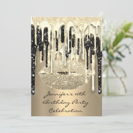 16e lips - zwarte zilver-glitterschijven kaart (Staand voorkant)