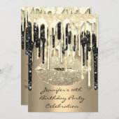 16e lips - zwarte zilver-glitterschijven kaart (Voorkant / Achterkant)