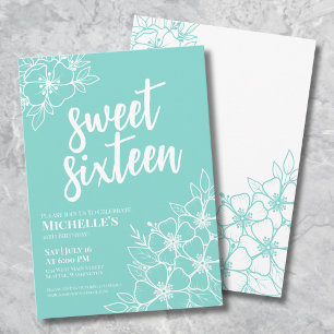 16e Modern Floral Sweet Sixteen Verjaardagsfeest Kaart
