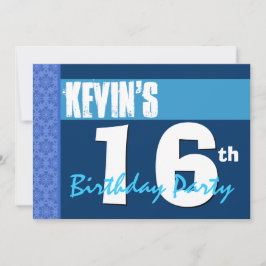 16e Moderne Blauwe Teen Birthday Party Invitation Kaart