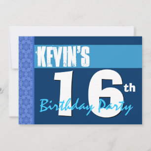 16e Moderne Blauwe Teen Birthday Party Invitation Kaart