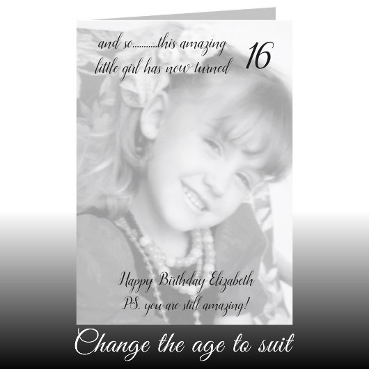 16e nog steeds geweldige grijze en zwarte verjaard kaart