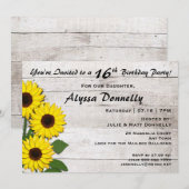 16e of een verjaardagsfeestje Zonnebloem Uitnodigi Kaart (Voorkant / Achterkant)