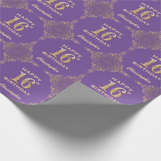 16e Paarse en goudglitter-Lijst op zaterdag Cadeaupapier (Hoek)