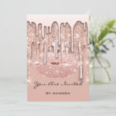 16e Red Kiss Roos Glitter Drips Spark Kaart (Staand voorkant)